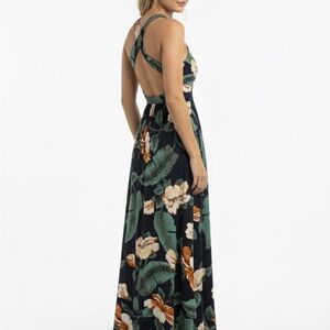 Lulu's Tropical Backless Maxi Dress - Black and Green